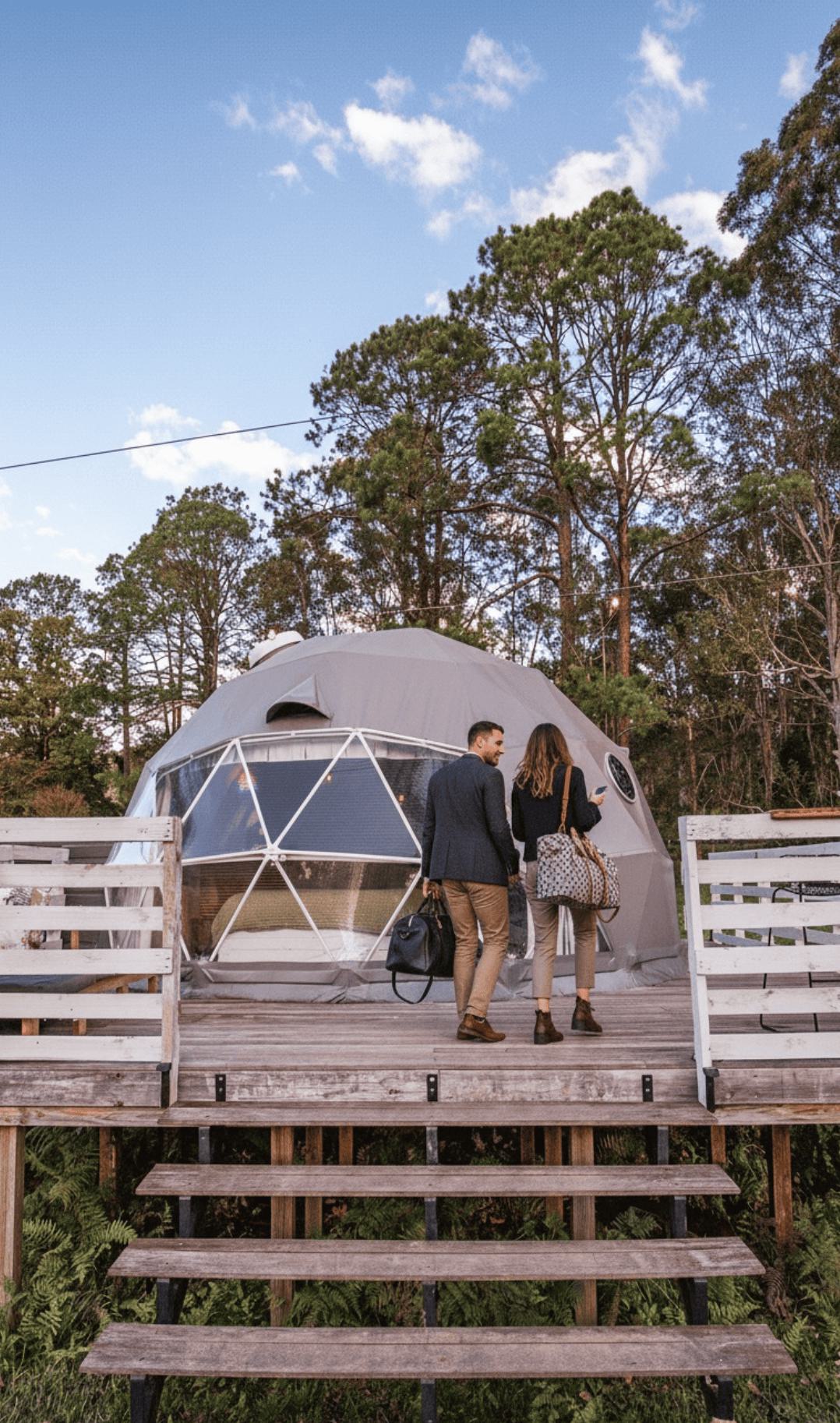 The Burrow dome nestled in nature with private deck and daybed