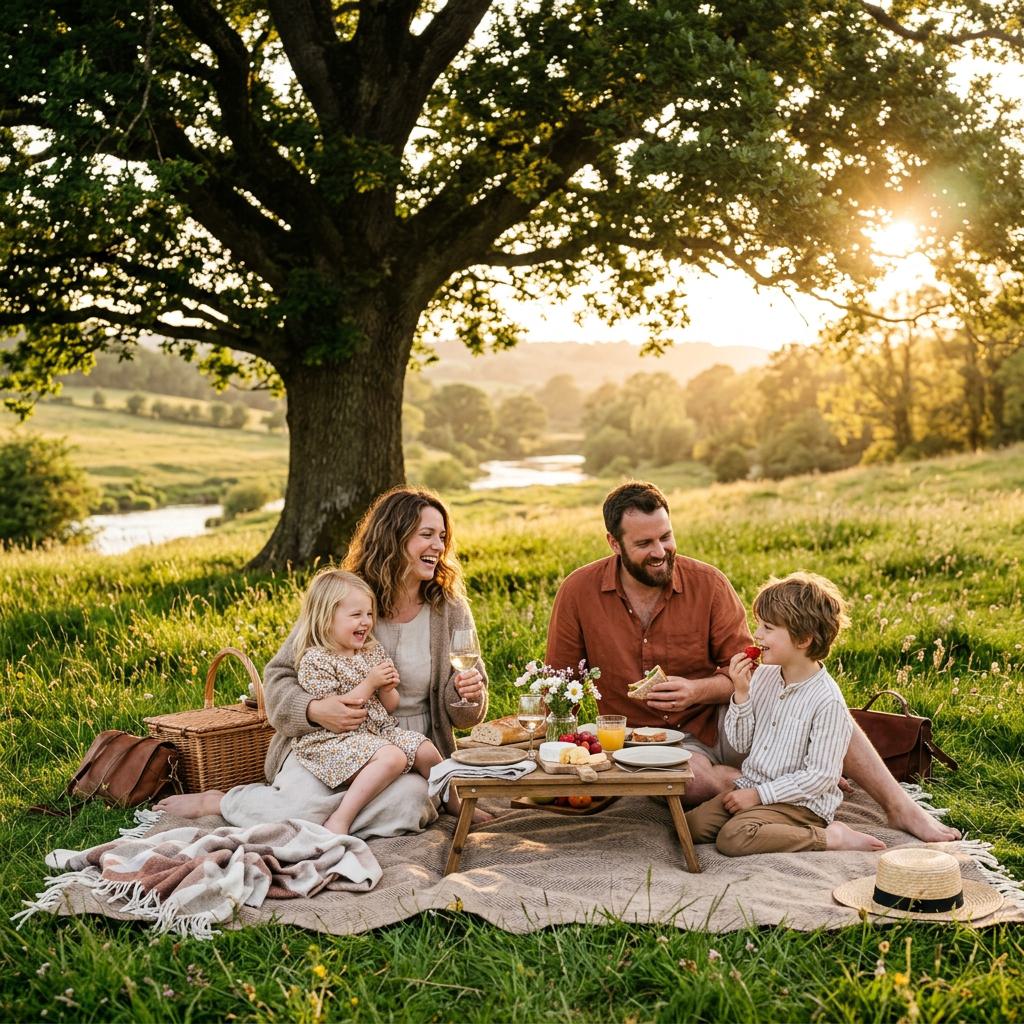Family picnic scene at Unwind Escapes glamping retreat in the Dooralong Valley